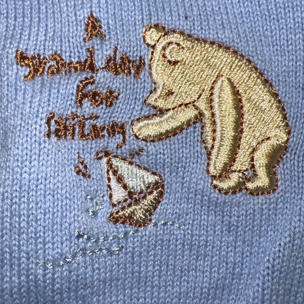 Vintage Classic Pooh Knit Vest Baby Blue 3M Winnie the Pooh Embroidered - Picture 3 of 4